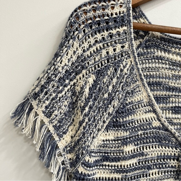 Massimo Dutti crochet open knit top tassel fringe trim blue cream boho medium - Picture 9 of 16